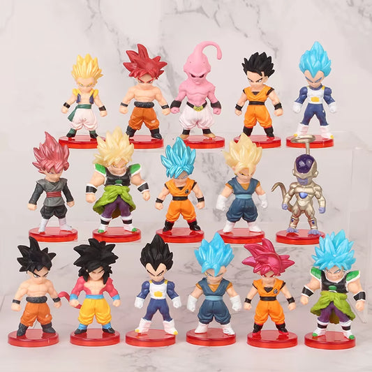 16Pcs/Set Dragon Ball Z Super Saiyan Son Goku Anime Figure Toys Gohan Vegeta Broly Piccolo Majin Buu Action Figurine Model Dolls